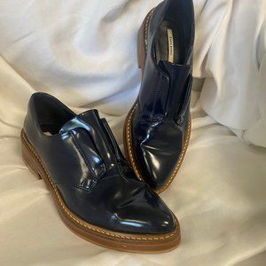 ZARA Basic Patent Leather Blue Loafers